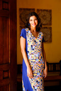 vestido largo estampado azul para mujer