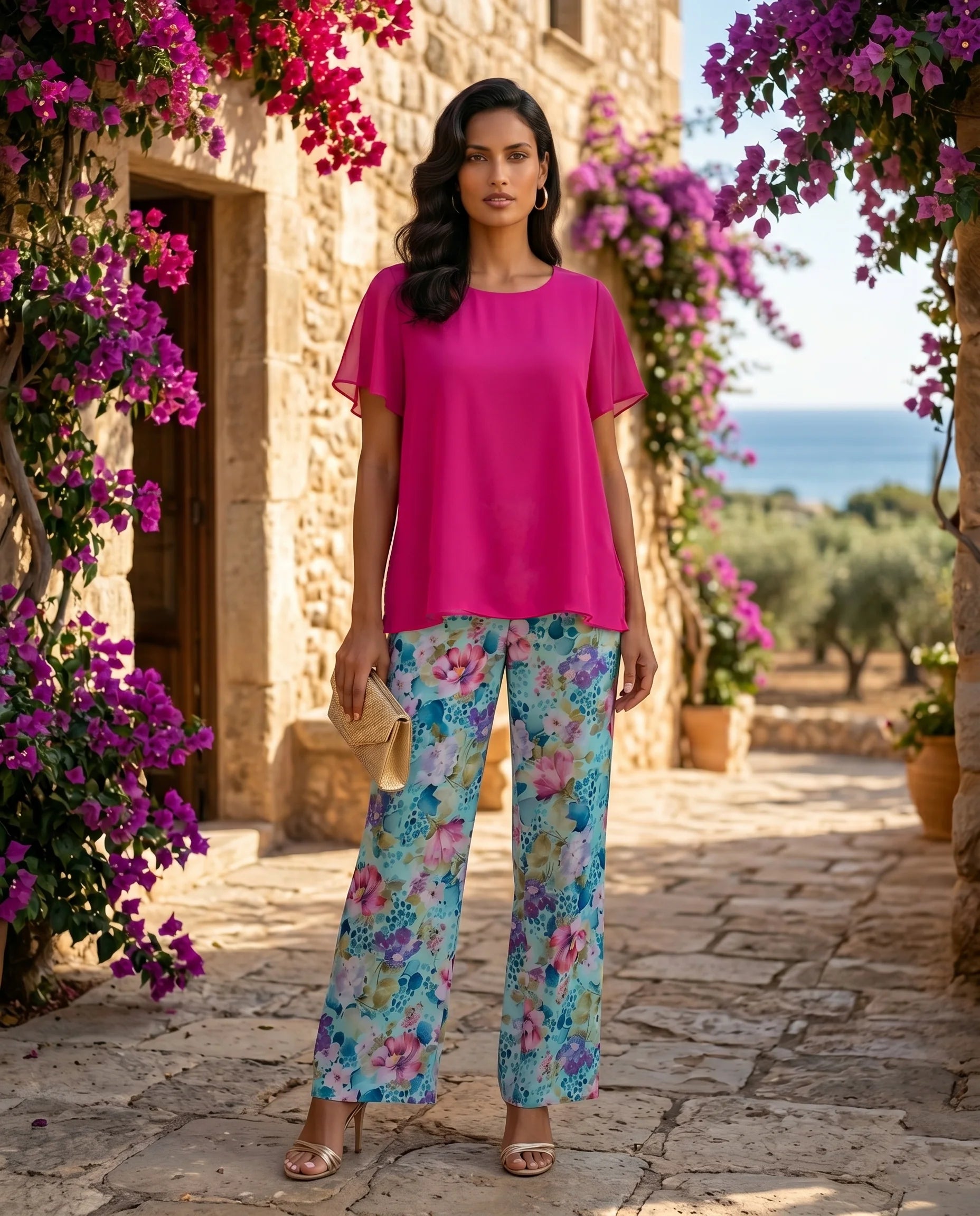 blusón fucsia de gasa para evento mujer