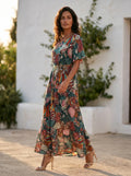 vestido largo estampado verde y marrón para mujer