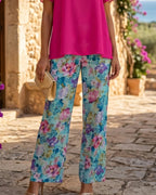 pantalón estampado floral de gasa para evento mujer