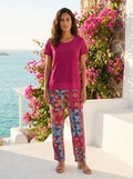 top fucsia de mujer con mangas de plumeti