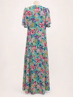 vestido estampado azul de gasa para evento mujer, vista trasera