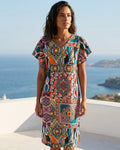 vestido estampado coral de mujer con escote en pico