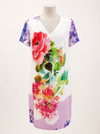 vestido estampado malva de gasa para evento mujer, vista frontal