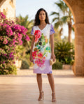 vestido estampado malva de gasa para evento mujer