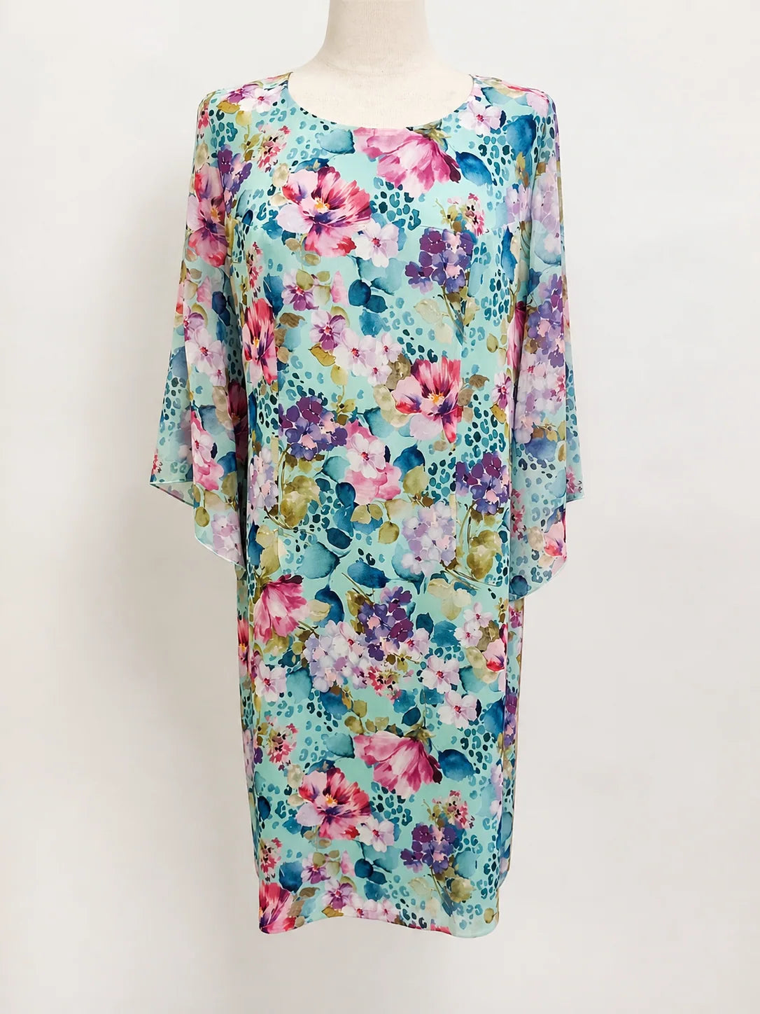 vestido de evento estampado azul de gasa para mujer, vista frontal