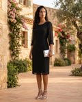 vestido negro de gasa con organza para evento mujer