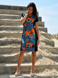 vestido estampado naranja de mujer con costadillos