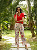 pantalón estampado fluido de mujer con cintura elástica