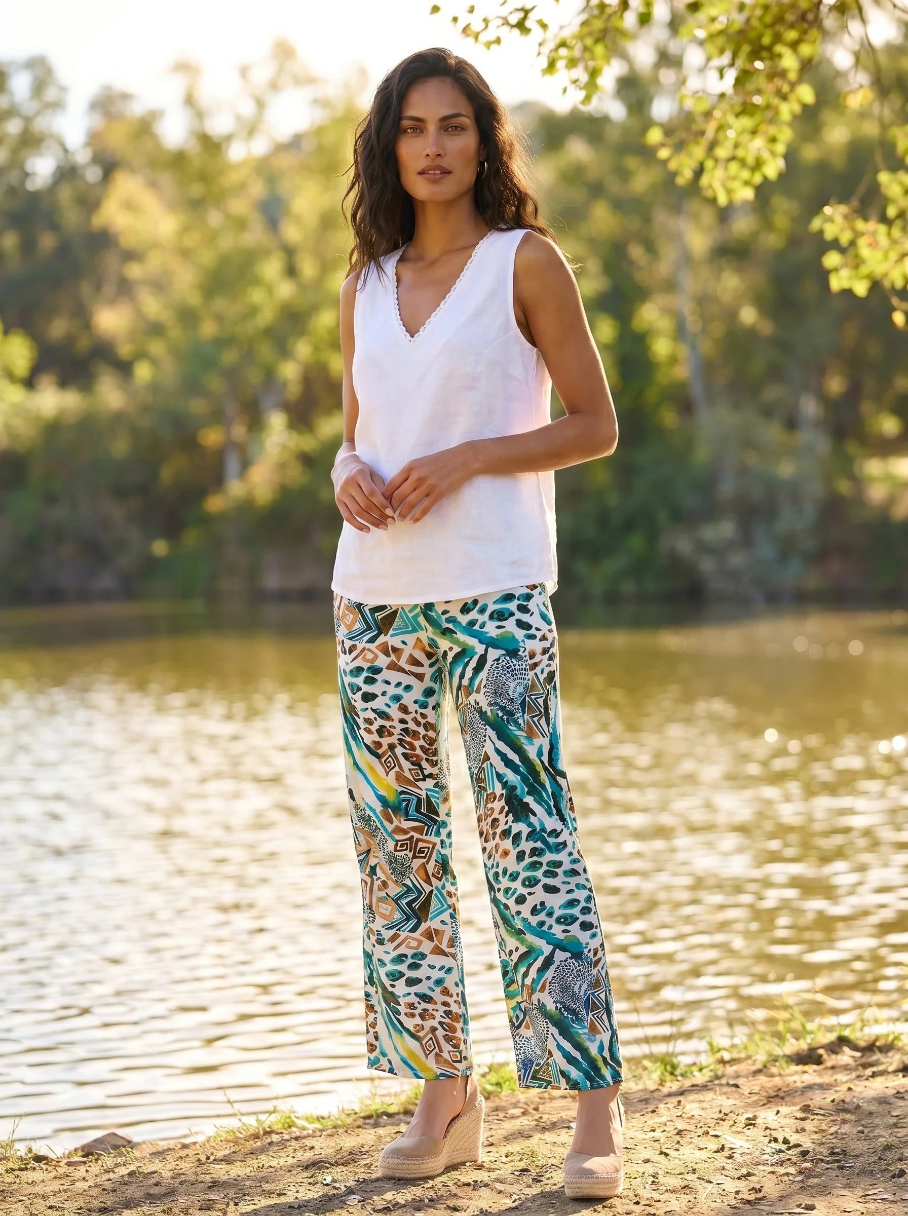pantalón estampado turquesa de mujer