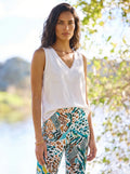 top blanco de lino sin mangas con crochet para mujer