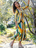 vestido largo estampado amarillo para mujer